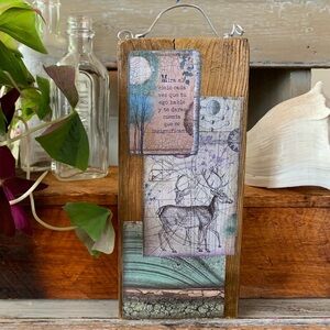 Deer Wall Art Inspirational Wall Art Collage Art Reclaimed Wood Decoupage Decor